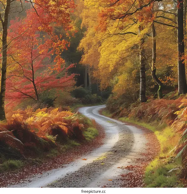 Country road through autumn forest