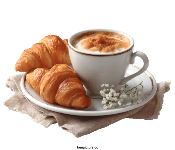[Transparent Background PNG]Breakfast Croissants and Coffee Cup