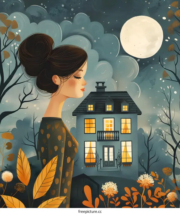 girl standing in front of house at night