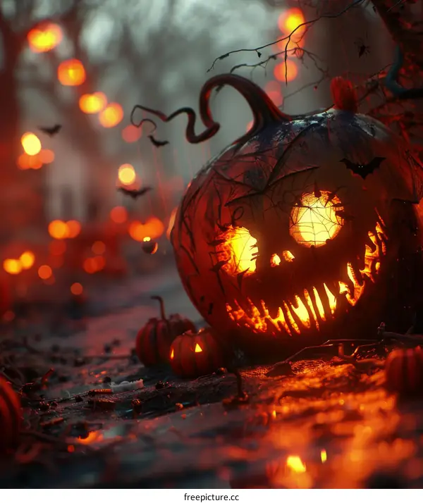 Spooky Halloween Pumpkin in a Dark Forest