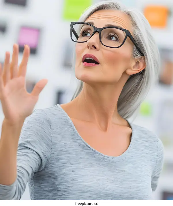 Surprised Woman In Glasses Looking Up