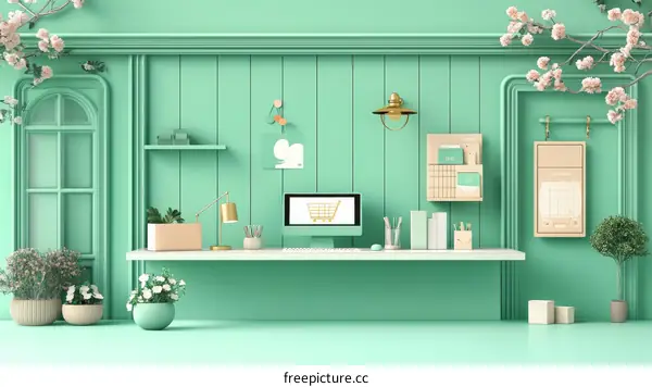 Mint Green Home Office Decor Illustration