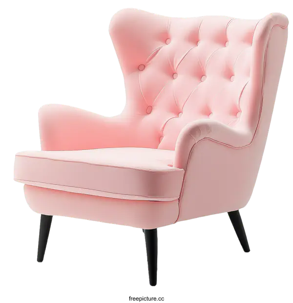 [Transparent Background PNG]Pink Velvet Wingback Chair Design