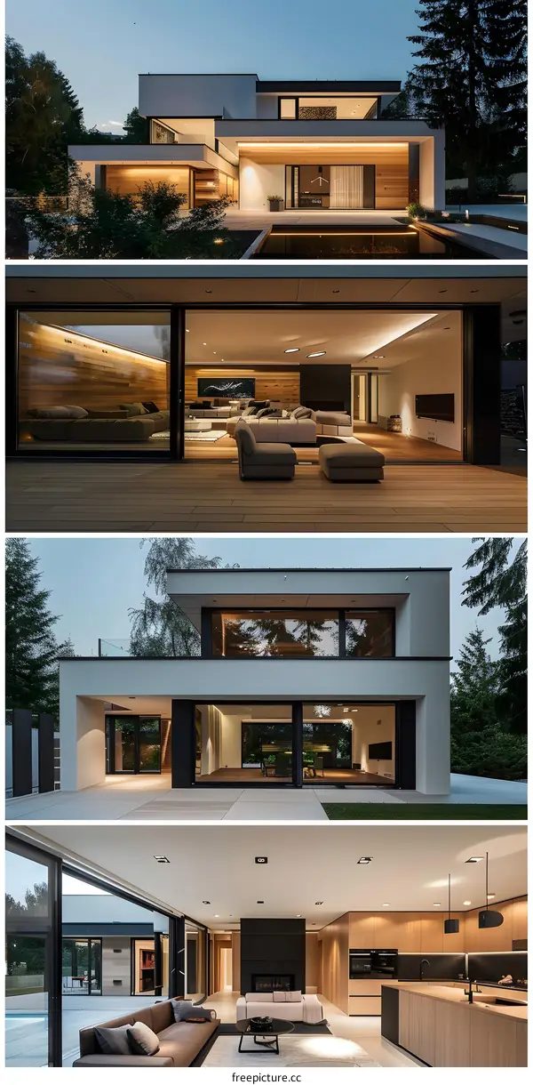 Modern House with Large Windows and Swimming Pool