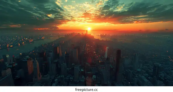 New York City Sunset Skyline Art