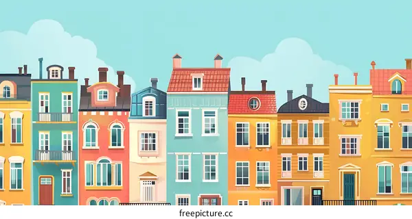 Colorful Row of Houses Illustration