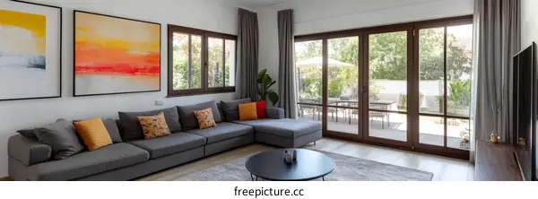 Modern Living Room with Large Windows and Outdoor View