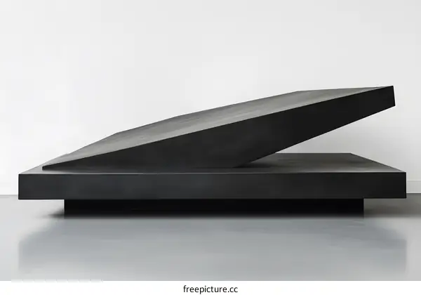 Black Wooden Sculpture in Minimalist Setting