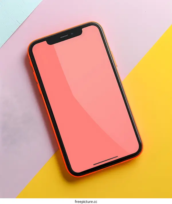 Orange Smartphone on Colored Background Mockup