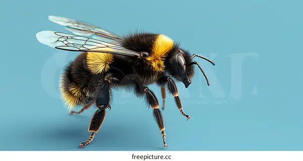 A bee on a blue background