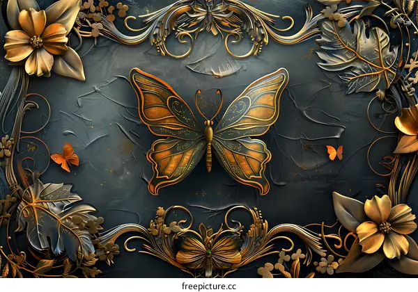 Golden flowers and butterflies