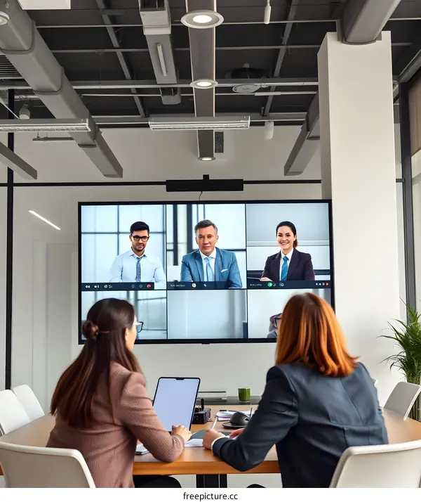 Business Meeting with Video Conference Technology