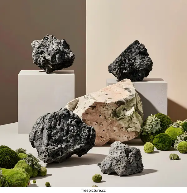 Volcanic Rock and Moss Still Life Photography