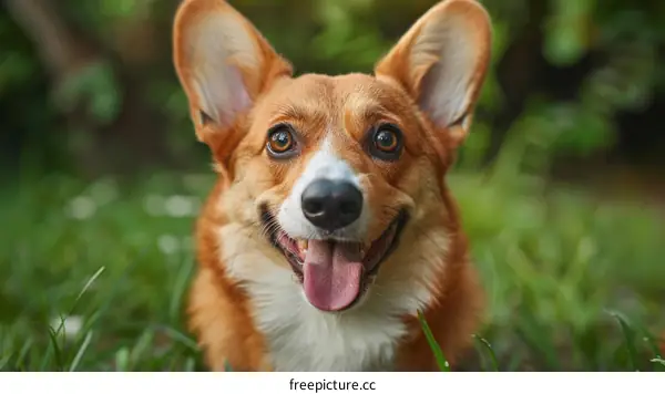 A cute corgi dog with a happy expression on its face