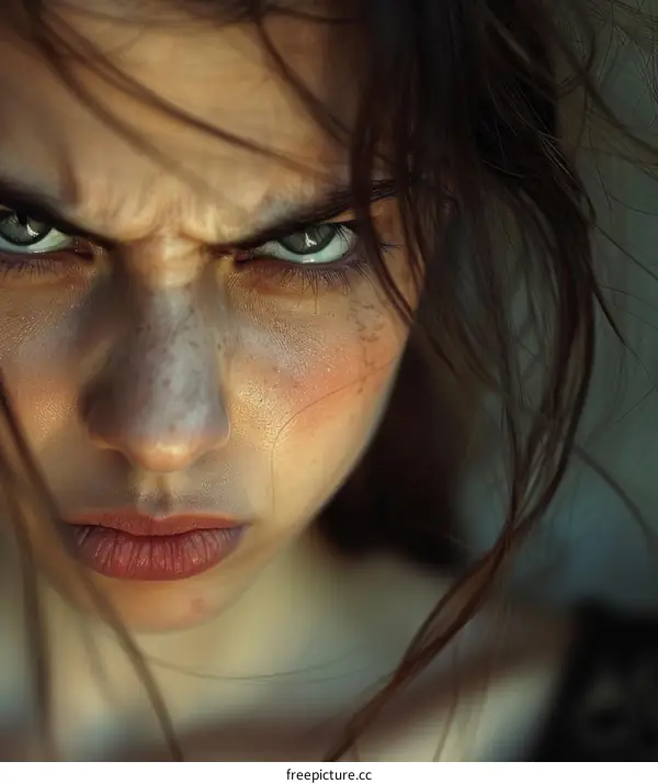 Close Up Portrait of a Woman with Intense Expression