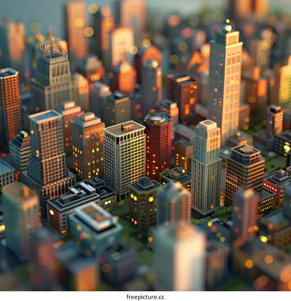 A Miniature City with Skyscrapers and Buildings of Various Heights