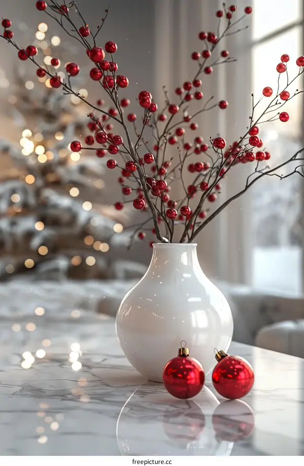 Christmas Decoration with Red Berries and Ornaments