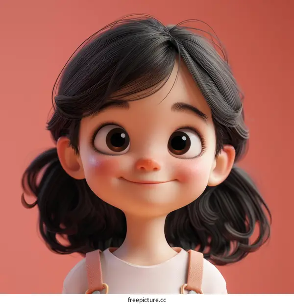 An illustration of a cute cartoon girl with big eyes and a happy expression