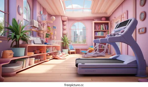 A Dreamy Pink Home Gym with Cardio and Strength Equipment