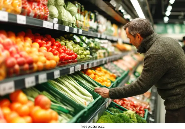 Grocery Store Produce Section with Customer
