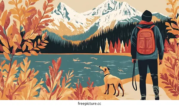 Man and Dog Hiking in the Mountains