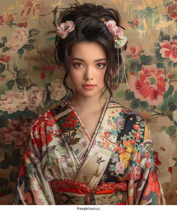 Beautiful Asian Woman in Traditional Kimono