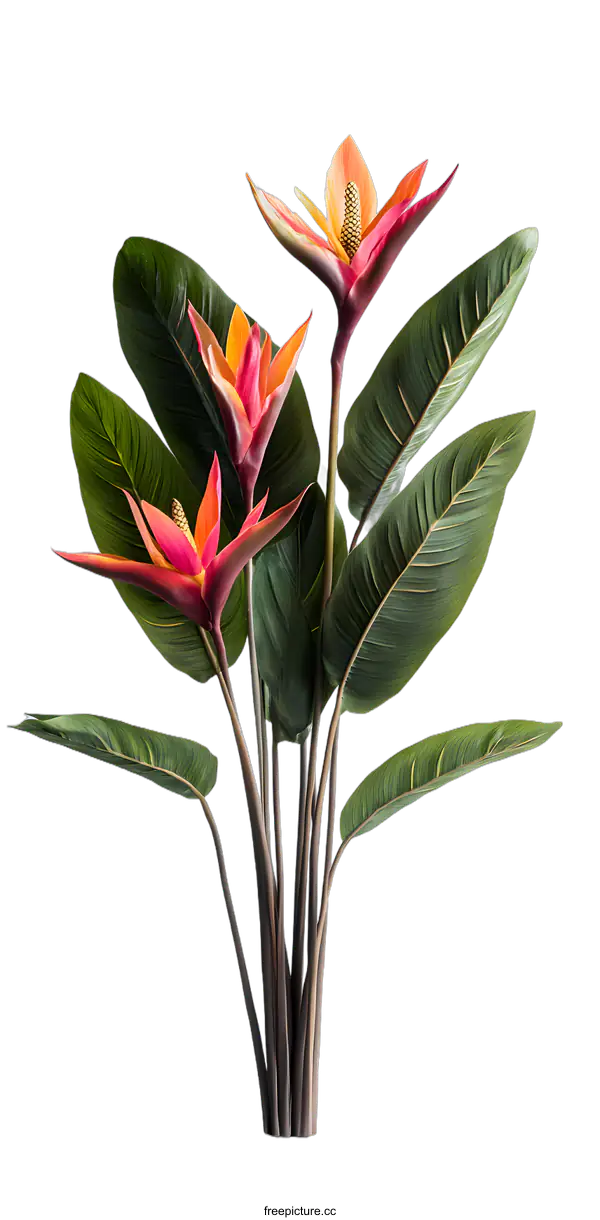 [Transparent Background PNG]Tropical Bird of Paradise Flower Plant with White Background