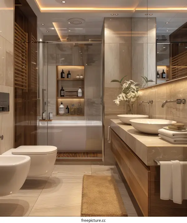 Modern Bathroom Interior Design With Wooden Accents