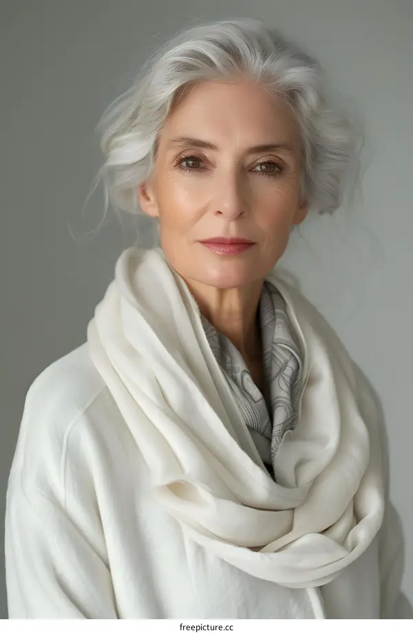 portrait of a beautiful mature woman with gray hair