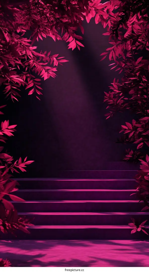 Magenta Steps in a Lush Botanical Setting