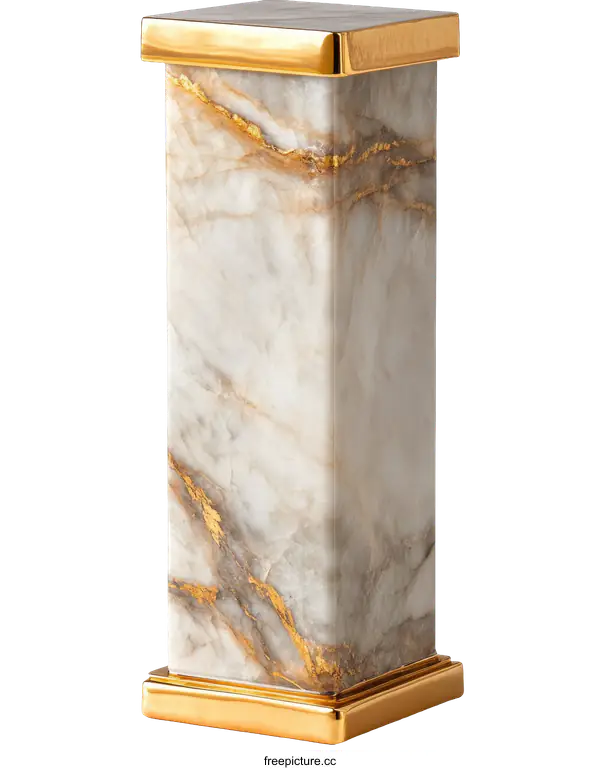 [Transparent Background PNG]Gold Accented Rectangular Marble Sculpture