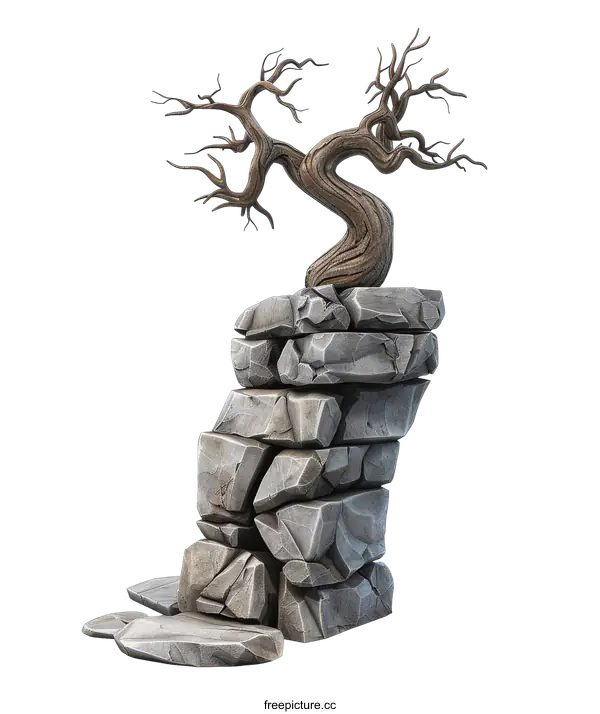[Transparent Background PNG]Ancient Tree on Rock Formation