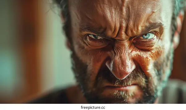 closeup of a man with an angry expression on his face