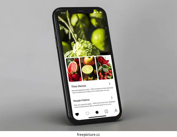 Smartphone Display with Fruits on Social Media App