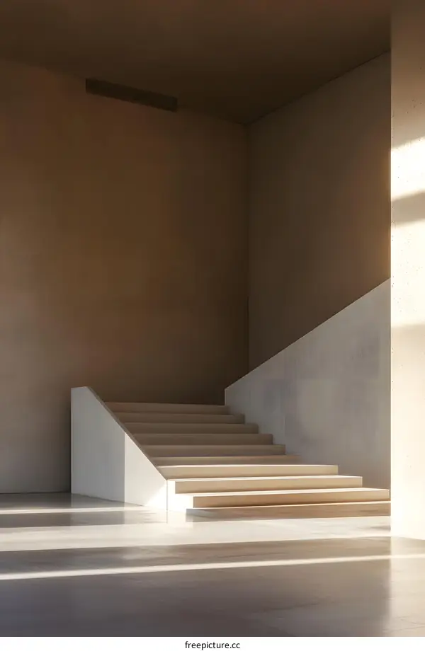 Minimalist Modern Concrete Staircase in a Simple Room with Sunlight