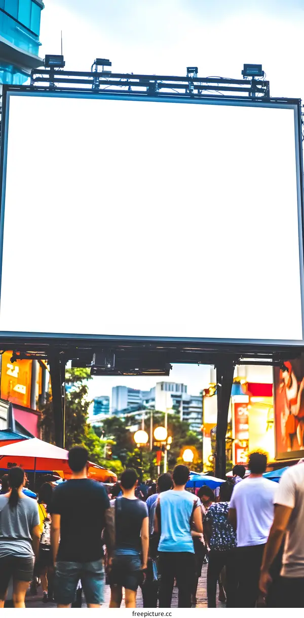 Blank Billboard in City with People Walking