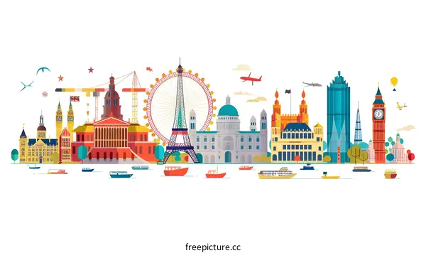 London Skyline Illustration with Famous Landmarks