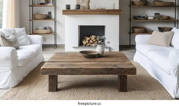 Rustic Living Room with Wooden Coffee Table