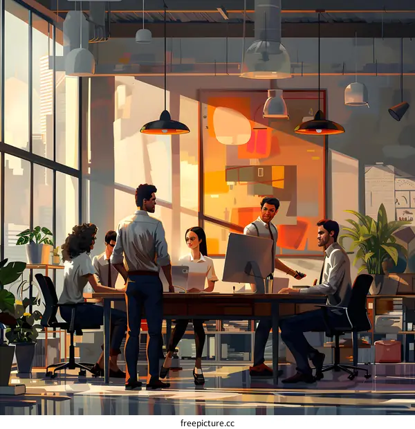 Modern Office Space with a Team of Professionals Working Together