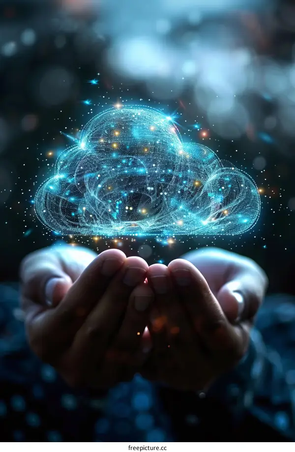 Hand holding digital cloud computing