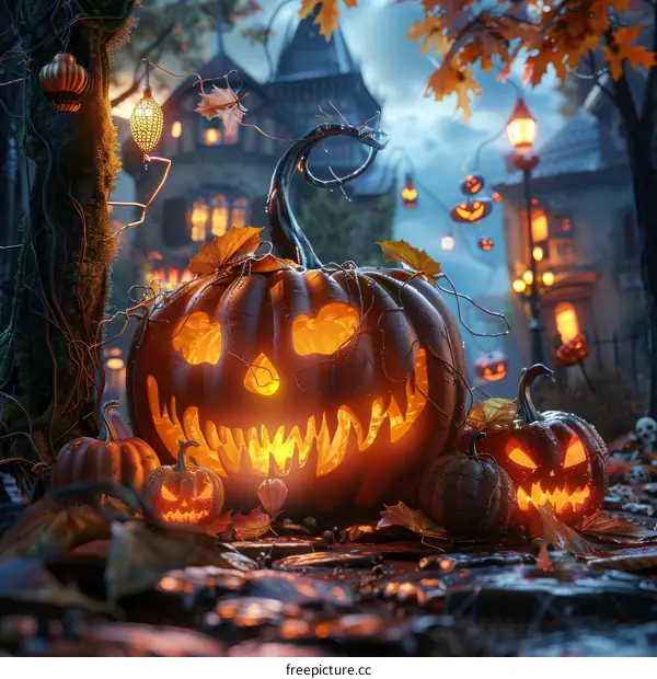 Spooky Halloween Pumpkin in a Haunted House