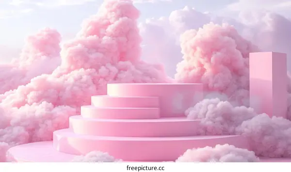 Pink Cloud Stage with Steps Illustration