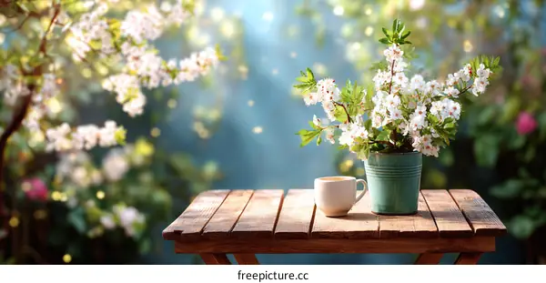 Spring Blossoms on a Wooden Table