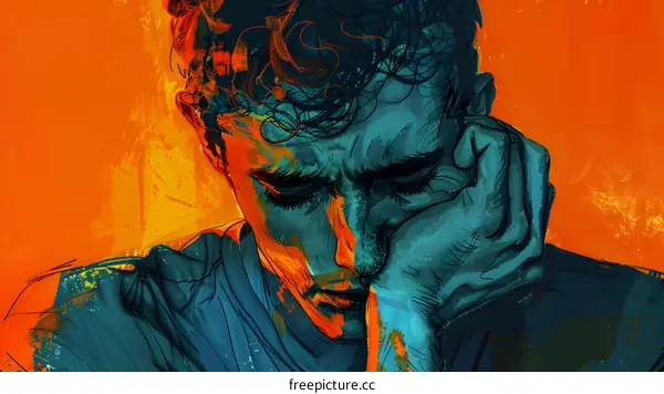 A young man with his hand on his face