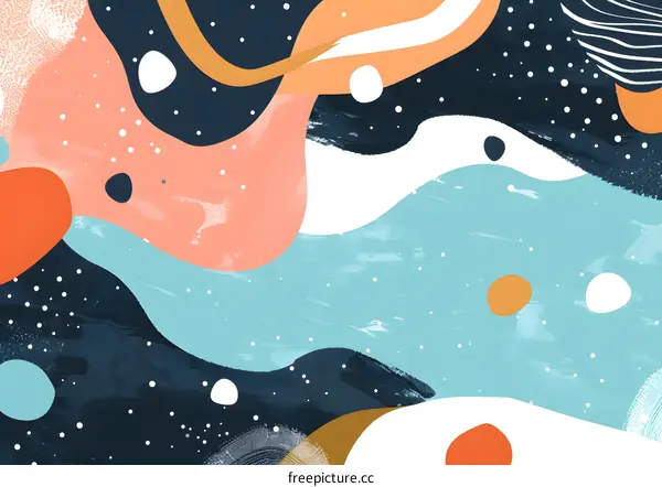 Abstract Colorful Hand Painted Background with Wavy Lines and Shapes