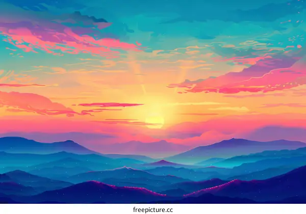 Mountain Landscape in Sunset