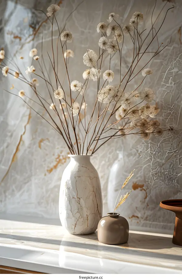 A vase of dried flowers