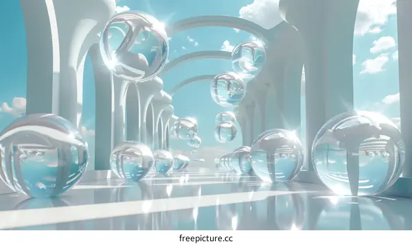 Surreal Bubbles in a Futuristic Hallway