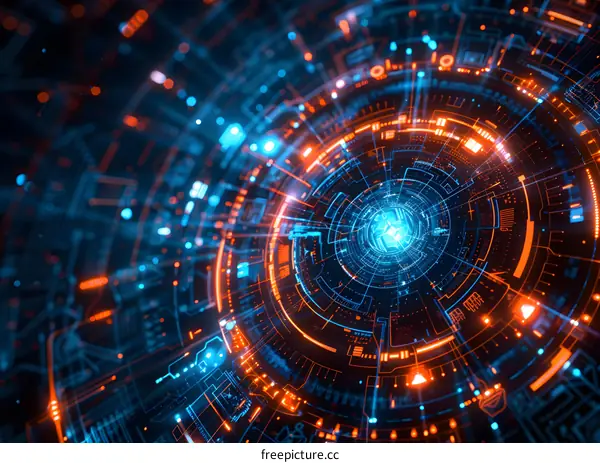 Abstract Digital Technology Interface with Neon Lights