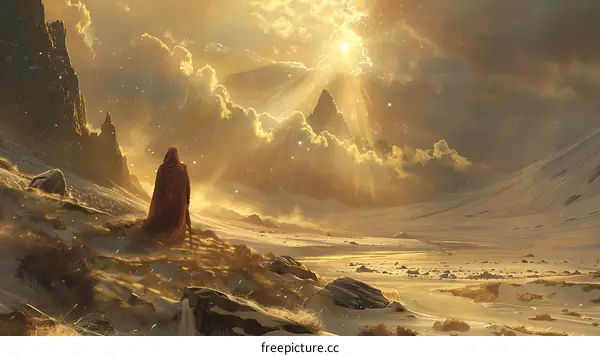 Fantasy Landscape with Figure and Golden Light
